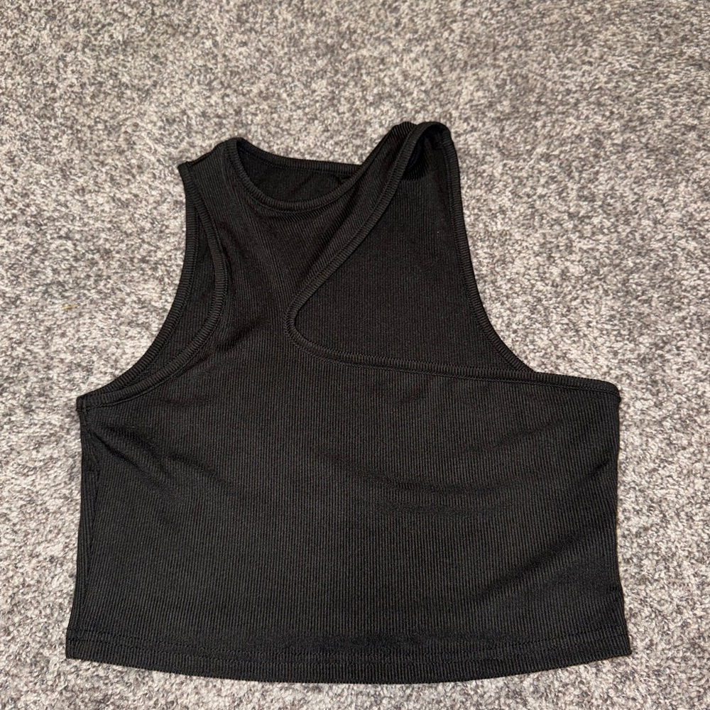SHEIN Black Asymmetrical Ribbed Crop Top
